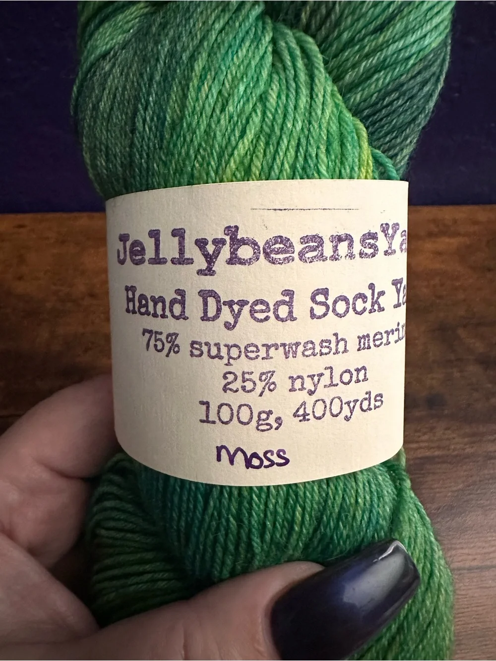 JellybeansYarn Hand Dyed Sock Yarn Moss | SW Merino Nylon